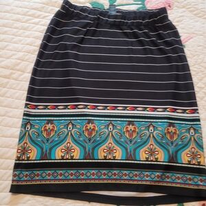 Elegant Black and Teal Patterned Skirt